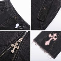 Jeans retos de cintura alta cinza escuro Sweet Cool Style Kawaii preto
