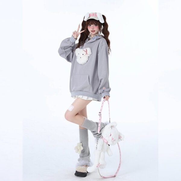 Süßes, weiches Sweatshirt im Mädchenstil mit 3D-Cartoon-Welpenstickerei Süßes Kawaii