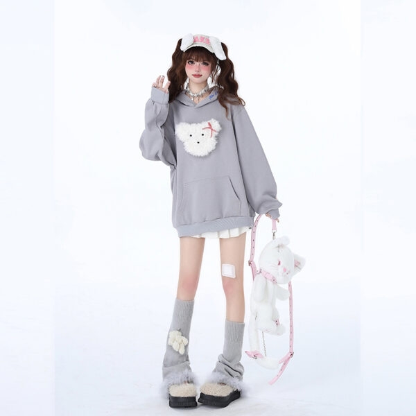 Sweet Soft Girl Style 3D Cartoon Puppy Embroidered Sweatshirt Cute kawaii