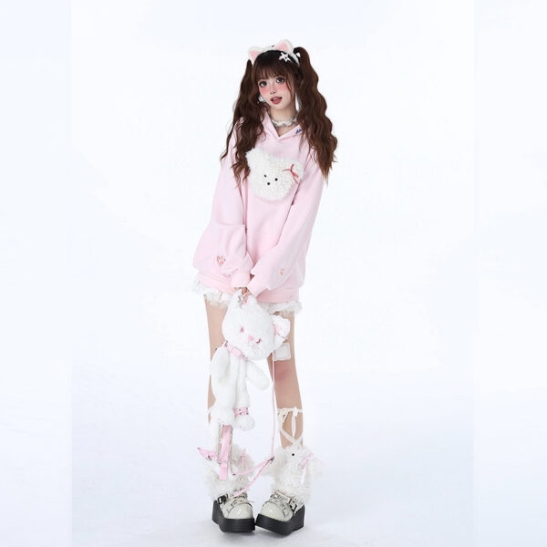 Süßes, weiches Sweatshirt im Mädchenstil mit 3D-Cartoon-Welpenstickerei Süßes Kawaii