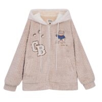 Sweet Girly Style Cartoon Bear Embroidery Coat autumn kawaii