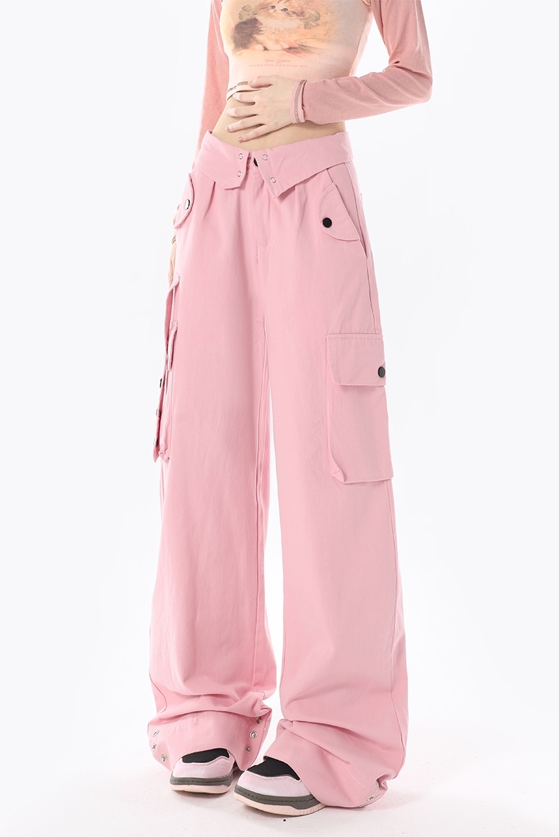 Zoete meisjesachtige roze overall met hoge taille