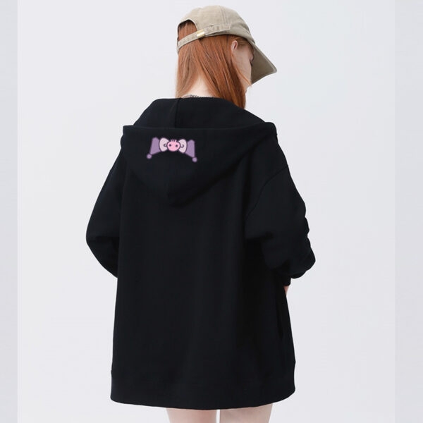 Manteau à capuche imprimé japonais doux Sanrio Kuromi Kawaii noir