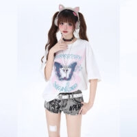 American Y2K Style Butterfly Embroidered Round Neck T-shirt American kawaii