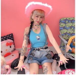Bedruckte Weste im Kawaii-Hello-Kitty-Stil im japanischen Y2K-Stil Harajuku-Kawaii