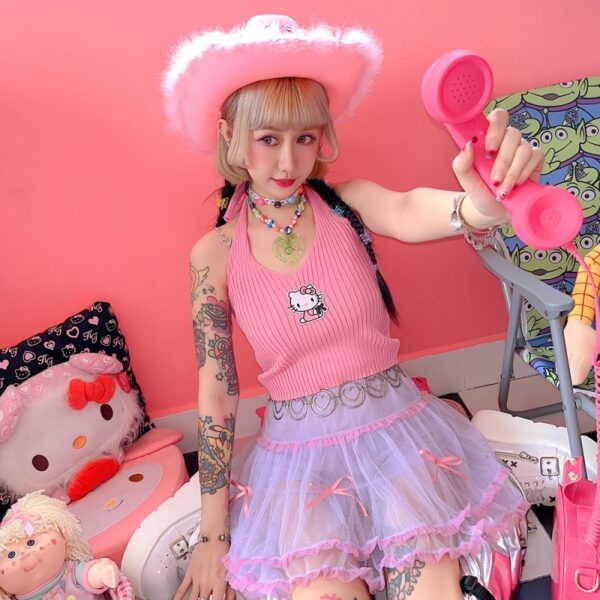 Kawaii Japansk Y2K-stil Hello Kitty-tryckt väst Harajuku kawaii