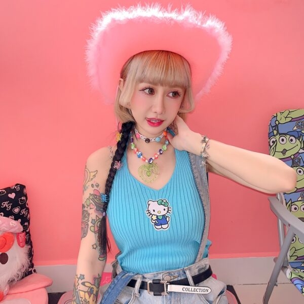 Kawaii Japans Y2K-stijl Hello Kitty bedrukt vest Harajuku-kawaii
