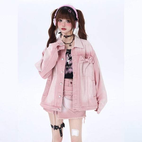 Kawaii süße rosa Jeansjacke im Dopamin-Stil Jeansjacke kawaii