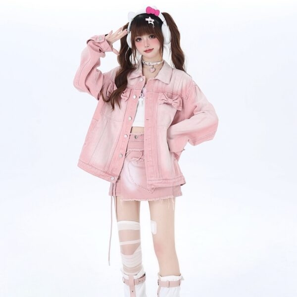 Kawaii Sweet Dopamine Style Pink Denim Jacket denim jacket kawaii