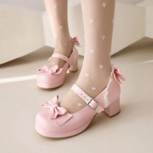 Zapatos de lolita con lazo estilo femenino dulce kawaii Arco kawaii