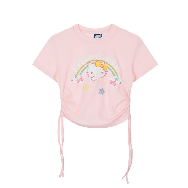 Różowy T-shirt z okrągłym dekoltem i nadrukiem Hello Kitty w stylu kawaii Hello Kitty, kawaii