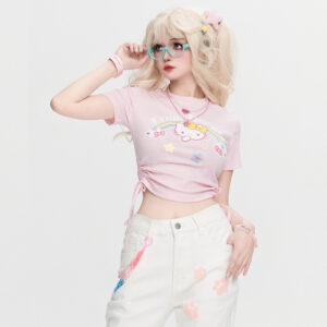 T-shirt girocollo con stampa Hello Kitty rosa stile dolce Kawaii Ciao Kitty kawaii
