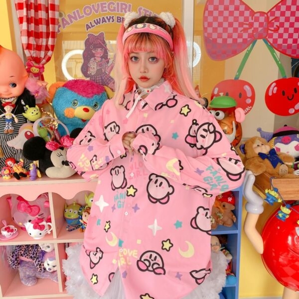 Kawaii Sweet Style Pink Kirby Blouses Blouses kawaii