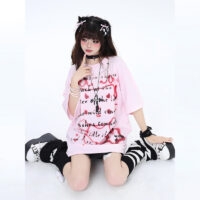 Zomer Dopamine stijl roze Hello Kitty bedrukt T-shirt Dopamine-kawaii