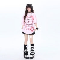 Zomer Dopamine stijl roze Hello Kitty bedrukt T-shirt Dopamine-kawaii