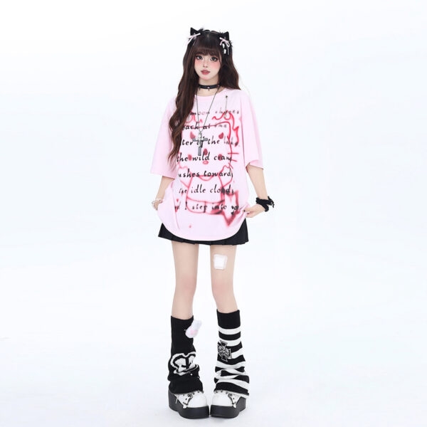 Sommar dopamin stil rosa Hello Kitty T-shirt med tryck Dopamin kawaii