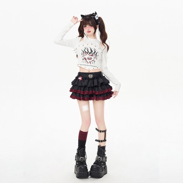Summer Punk Style Black Cake Skirt Black kawaii