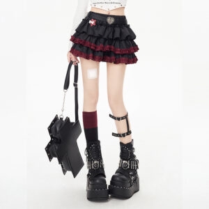 Letnia spódnica z czarnego ciasta w stylu punkowym Czarna kawaii