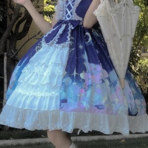 Сладкая темно-синяя пышная юбка в стиле Лолита Лолита кавай