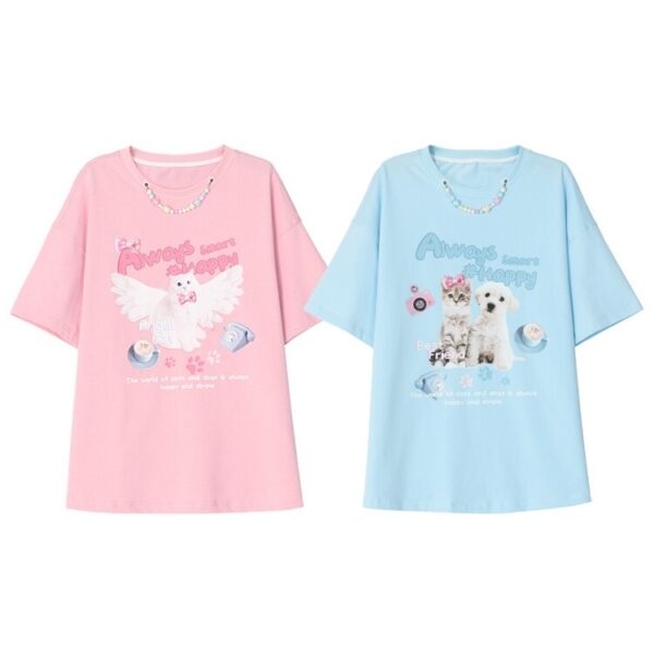 Sweet Dopamine Style Cartoon Angel Puppy Print T-shirt Dopamine kawaii