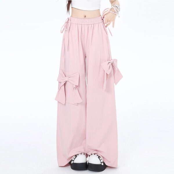 Pantalones anchos con lazo rosa estilo dulce dopamina Arco kawaii