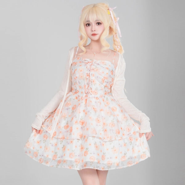 Söt fransk flicka blommig klänning Fairy Dress kawaii