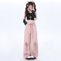 Sweet Girly Ballet Style Pink Bow Overalls ballet style kawaii