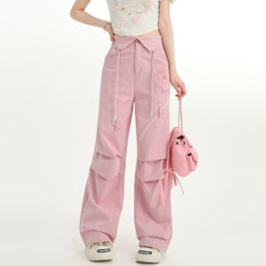 Dulce estilo femenino mono rosa de cintura alta kawaii de cintura alta