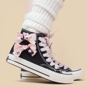 Dulces zapatos de lona japoneses negros de caña alta Zapatos de lona kawaii