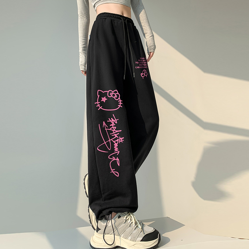 Sweet Pink Hello Kitty Print Wide Leg Pants - Kawaii Fashion Shop