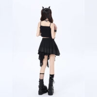 Gothic Style Black Irregular Design Pleated Skirt Gothic kawaii