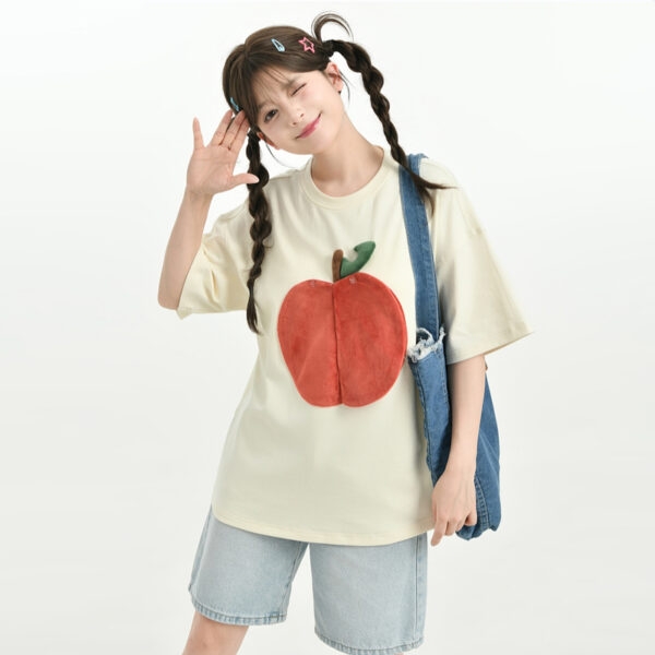 Letnia koszulka Kawaii z kreskówkową stroną Flip Apple Kawaii jabłko