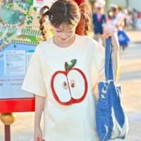 T-shirt Kawaii Summer Cartoon Page Flip Apple Mela kawaii