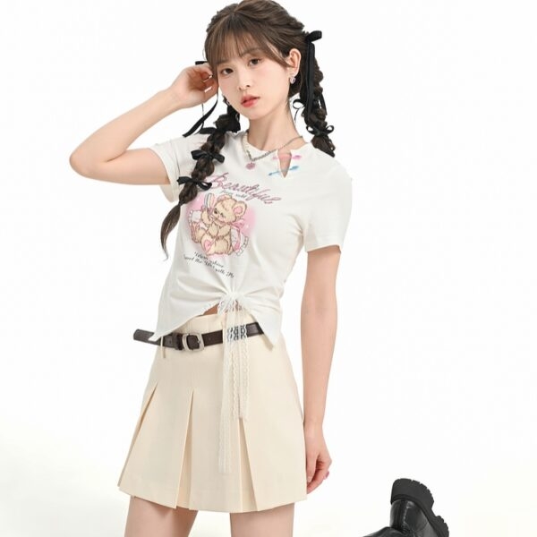 T-shirt stampata con orsetto dolce stile Kawaii Sweet Girly orso kawaii