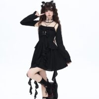 Summer Sweet French Fairy Style Dress Black kawaii