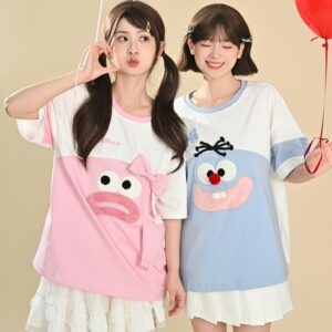 Summer Sweet Girly Style Cartoon Embroidery T-shirt Cartoon kawaii