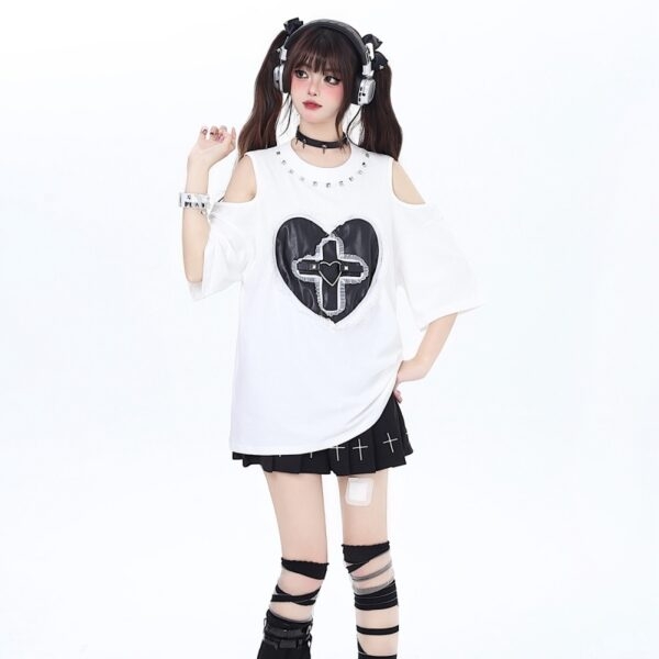 Süßes cooles T-Shirt im Girly-Stil mit liebevoller Herzstickerei cooles Kawaii