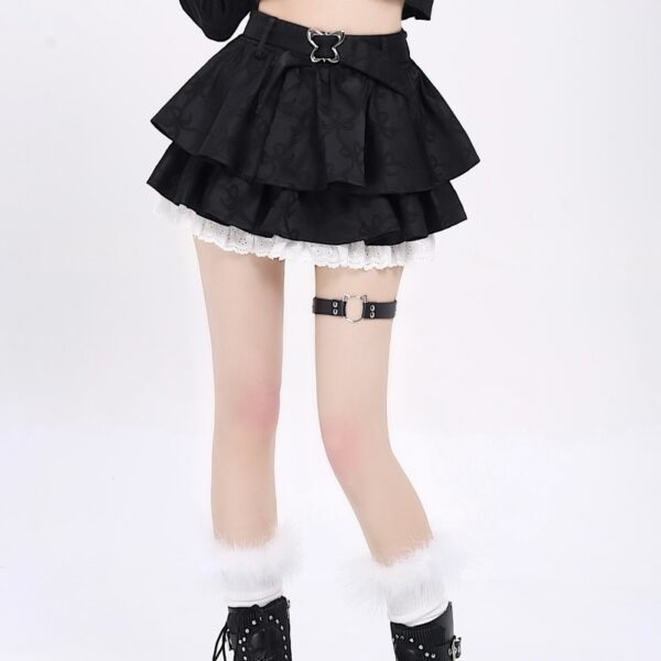 Spódnica w stylu słodkiej dziewczynki z kokardką w ciemnym pliku Spódnica w kształcie litery A, kawaii