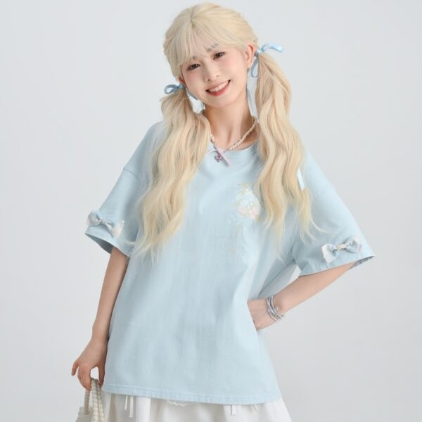 Süßes T-Shirt im Girly-Style mit blauem Poker-Print blau kawaii