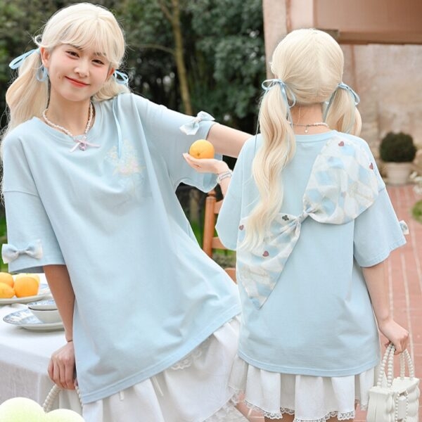 T-shirt bleu imprimé poker style girly doux kawaii bleu