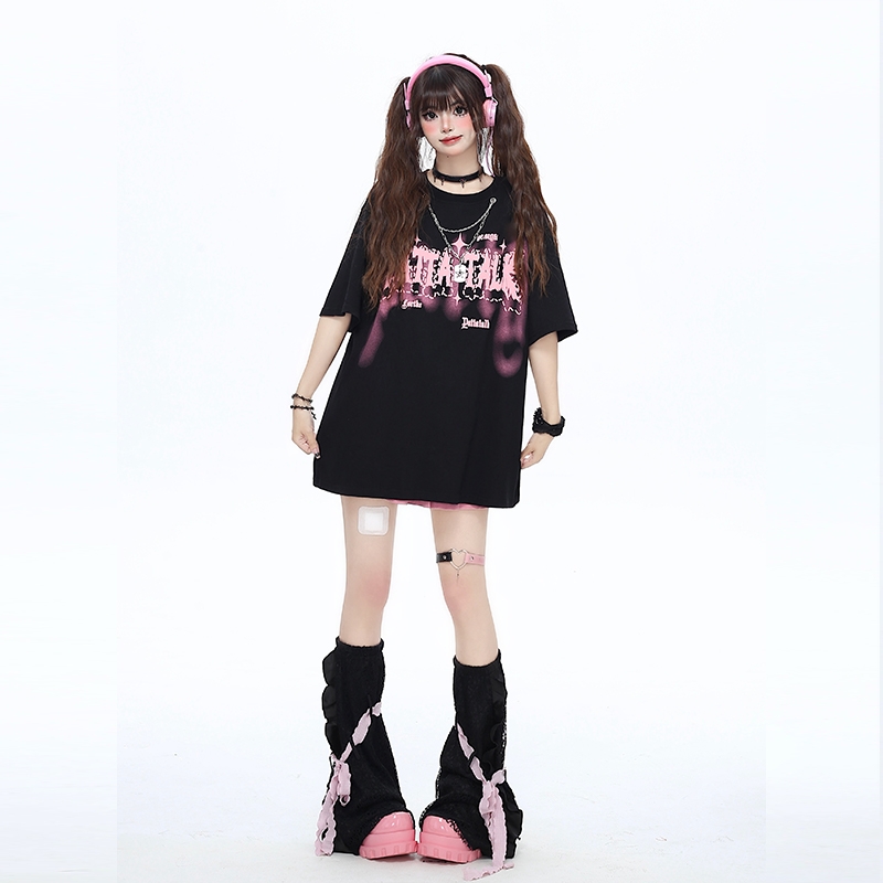 Sweet Girly Style Letter Print Rund Hals T-shirt
