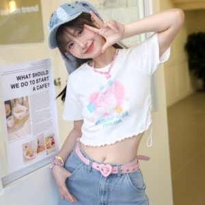 Милая мягкая короткая футболка в стиле девушки с мультяшным мармеладным мишкой и принтом медведь каваи
