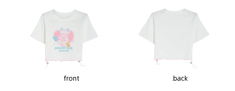 T-shirt corta stampata con orsetto gommoso in stile cartone animato dolce e morbido