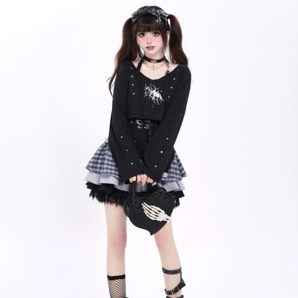 Sweet Y2K Style Black Long-Sleeved T-shirt Blouse kawaii