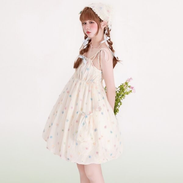 Sweet Girly Polka Dot Floral Print Dresses Flower kawaii